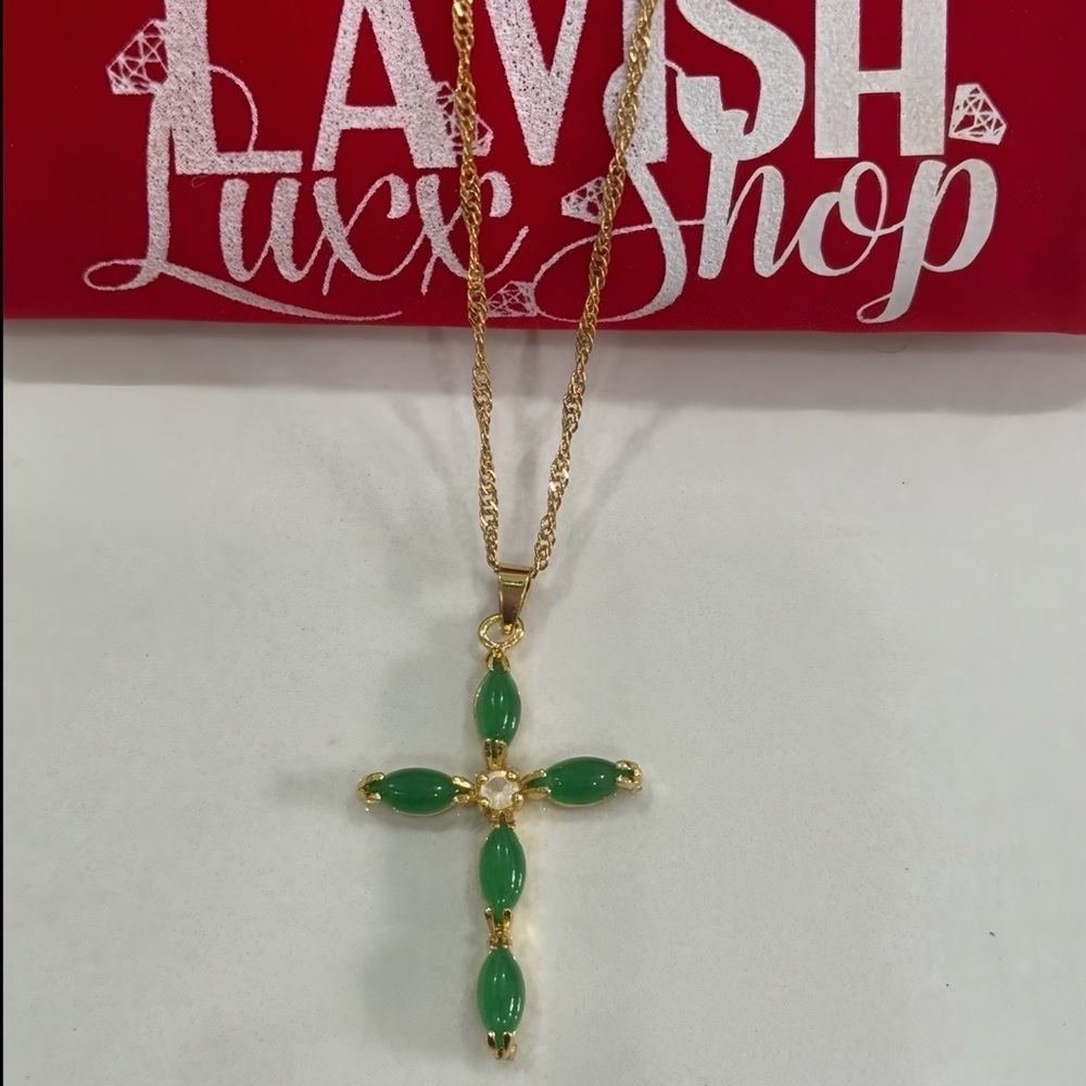 Jade Cross Pendant Necklace 18inch - Picture 8 of 8